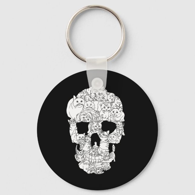 Cat Skull Kitty Skeleton Halloween Goth Punk Emo G Key Ring (Front)