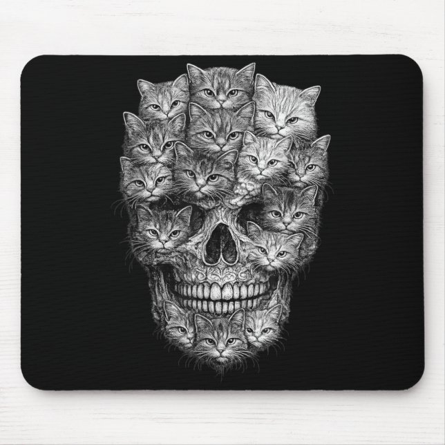 Cat Skull Made of Cats Gothic Kitty Skeleton Dark Mouse Mat (Front)