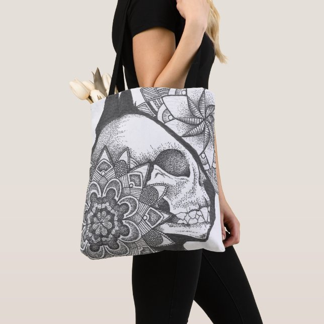 Cat skull mandala tote bag (Close Up)