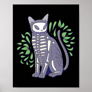Cat Skull Shirt - Kitty Skeleton Halloween Costume Poster