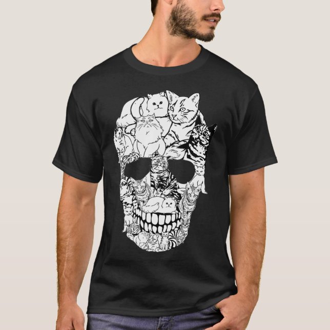 Cat Skull Shirt - Kitty Skeleton Halloween Skull (Front)