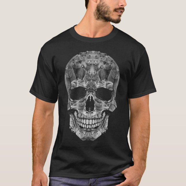 Cat Skull T-Shirt - Kitty Skeleton Halloween Costu (Front)