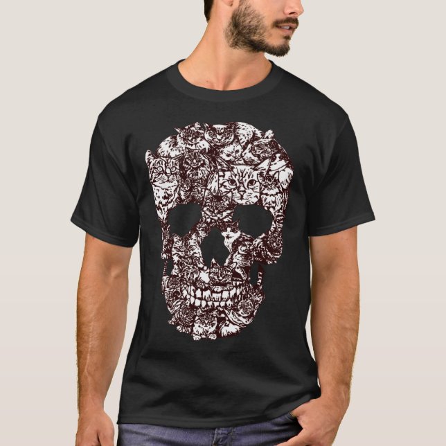 Cat Skull T-Shirt Kitty Skeleton Halloween Costume (Front)