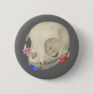 Cat Skull With Flora 6 Cm Round Badge