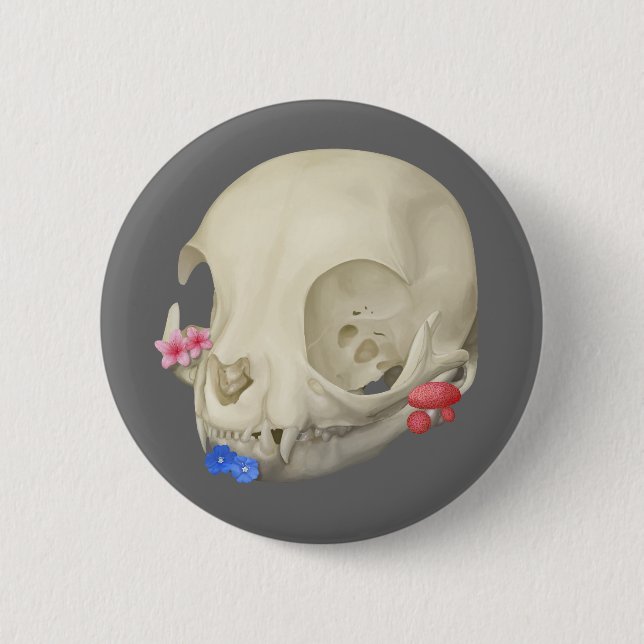 Cat Skull With Flora 6 Cm Round Badge (Front)