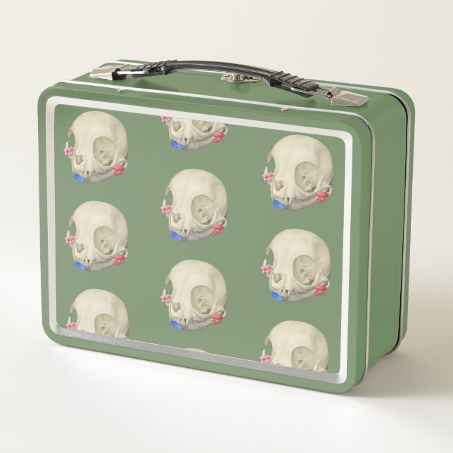 Cat Skull With Flora Metal Lunch Box (Back)