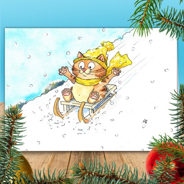 Cat Sledging Greeting  Card (Creator Uploaded)