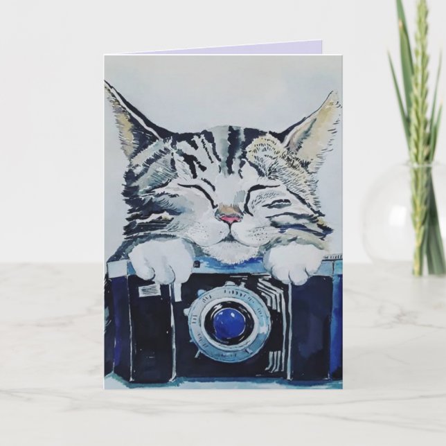 CAT SLEEPING CAMERA BIRTHDAY Greeting Card (Front)