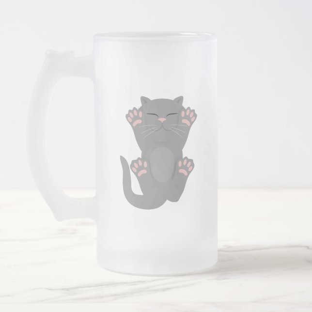 cat sleeping frosted glass beer mug (Left)