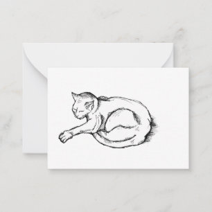 Cat Sleeping Illustration Pen Drawing Art Card