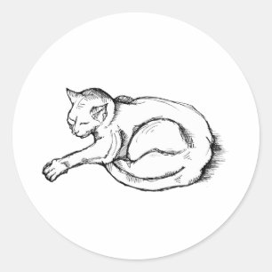 Cat Sleeping Illustration Pen Drawing Art Classic Round Sticker