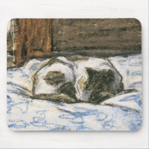 Cat Sleeping on a Bed by Claude Monet Mouse Mat