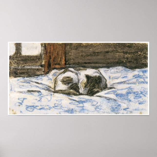 Cat Sleeping on a Bed by Claude Monet Poster (Front)