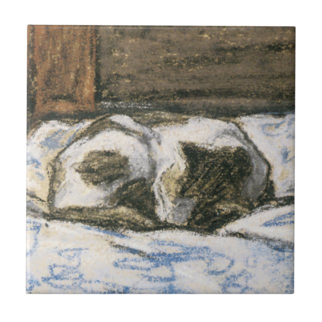 Cat Sleeping on a Bed by Claude Monet Tile (Front)