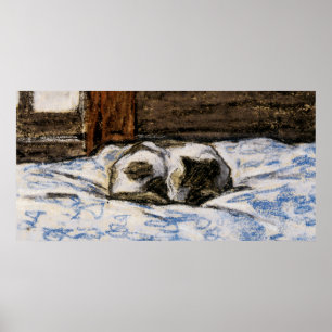 Cat Sleeping on a Bed Poster