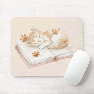 Cat Sleeping on a Book Mouse Mat
