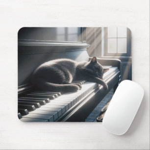 Cat Sleeping On a Piano Keyboard Mouse Mat