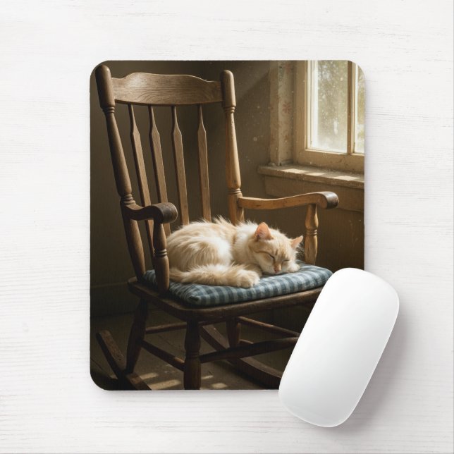 Cat Sleeping On a Rocking Chair Mouse Mat (With Mouse)