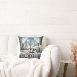 Cat Sleeping on Bed Quilt Cushion