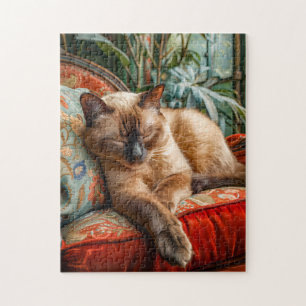 Cat Sleeping on Cosy Chair Jigsaw Puzzle