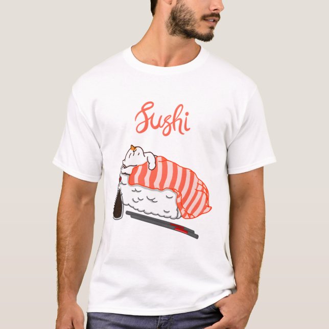 Cat Sleeping on Sushi  T-Shirt (Front)
