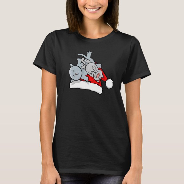 Cat Sleeping Santa Hat Christmas Pajama Cute Kitte T-Shirt (Front)