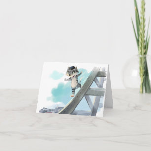 Cat Slides Eiffel Tower – Paris Blank Card