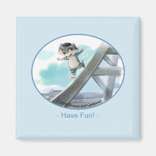 Cat Slides Eiffel Tower – Paris Fun Sq Magnet 2" 
