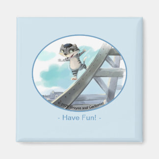 Cat Slides Eiffel Tower – Paris Fun Sq Magnet 2"