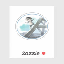 Cat Slides Eiffel Tower – Paris Oval Vinyl Sticker