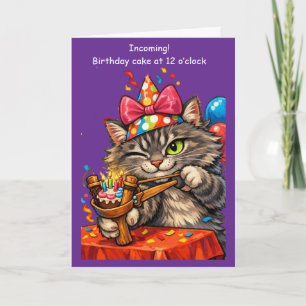 Cat Slingshot Cake Birthday Funny Gift Idea Card