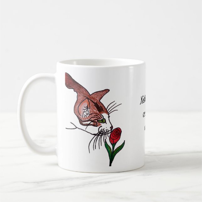 Cat Smelling a Rose Coffee Mug (Left)