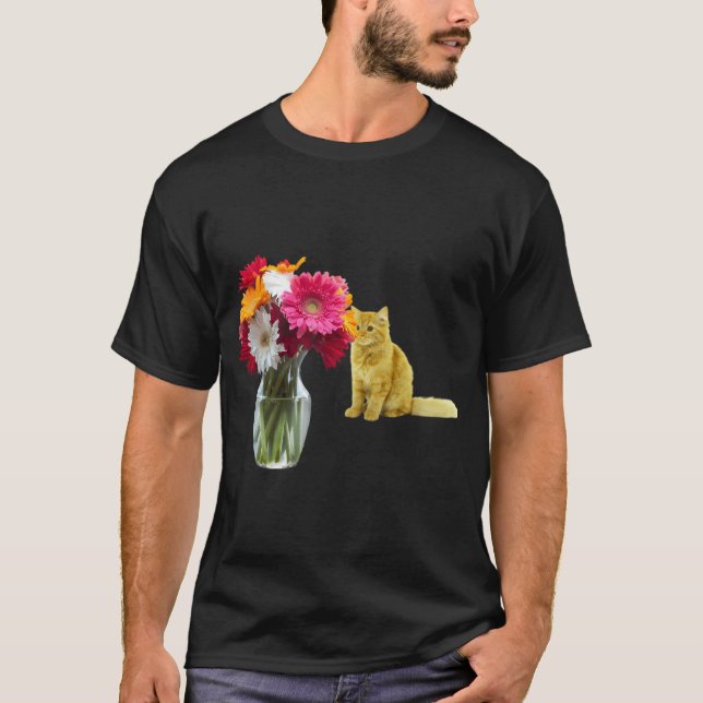 Cat Smelling Flowers  T-Shirt (Front)