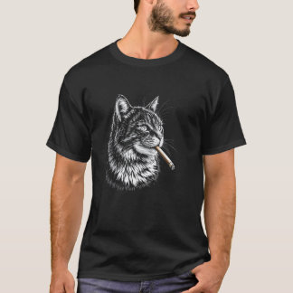 Cat Smoking Cigar Cigarette, Funny Smoker Hipster  T-Shirt