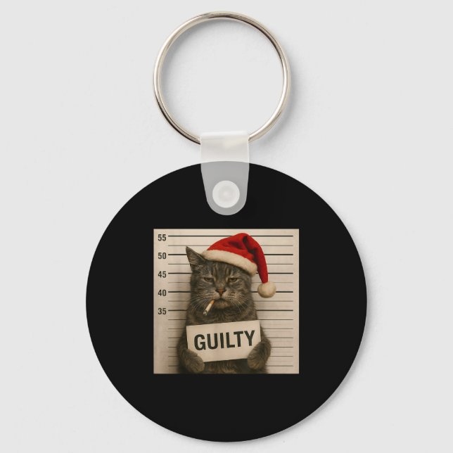 Cat Smoking Cigarette Christmas Funny Meme Cat  Key Ring (Front)