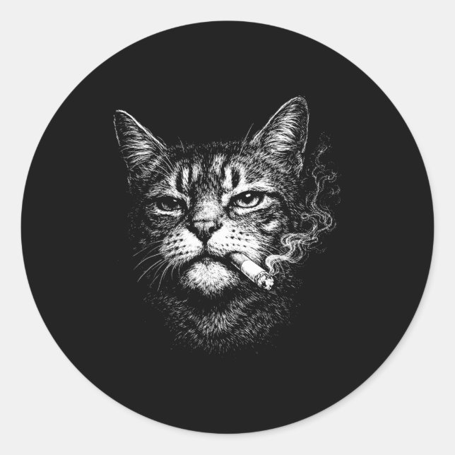 Cat smoking cigarette funny animal face meme classic round sticker (Front)