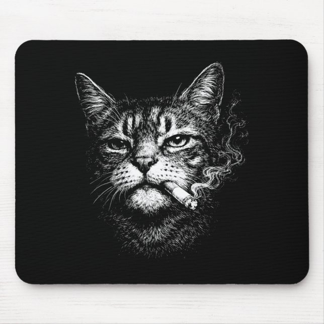 Cat smoking cigarette funny animal face meme mouse mat (Front)