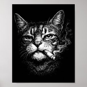 Cat smoking cigarette funny animal face meme poster