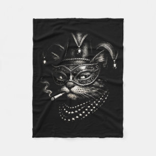 Cat Smoking Cigarette Funny Mardi Design Fleece Blanket