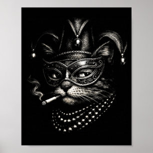 Cat Smoking Cigarette Funny Mardi Gras Cat For Men Poster