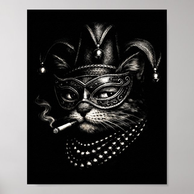 Cat Smoking Cigarette Funny Mardi Gras Cat For Men Poster (Front)