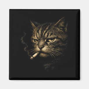 Cat smoking cigarette retro sketch funny meme for magnet