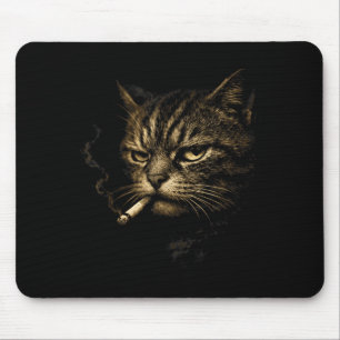 Cat Smoking Cigarette Retro Sketch Funny Meme For Mouse Mat