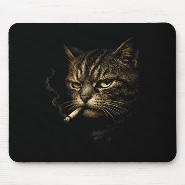 Cat Smoking Cigarette Retro Sketch Funny Meme For  Mouse Mat (Front)