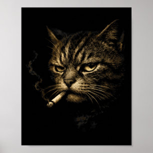 Cat smoking cigarette retro sketch funny meme for poster