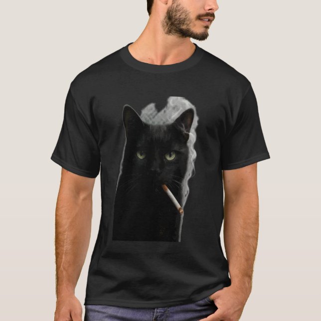 Cat Smoking Cigarette T T-Shirt (Front)
