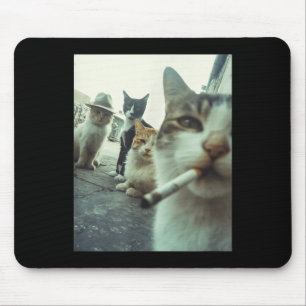 Cat Smoking Funny Gangster Cats Funny Meme Pet Mouse Mat
