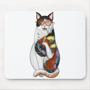 cat smoking mouse mat