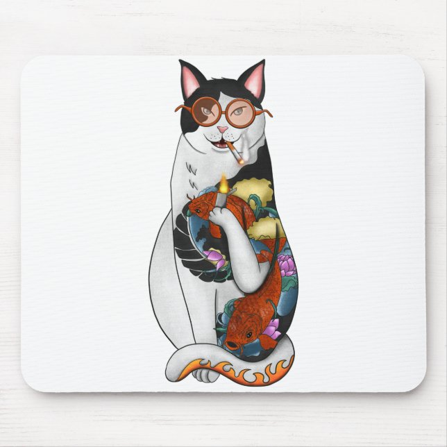 cat smoking mouse mat (Front)