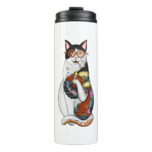 cat smoking thermal tumbler